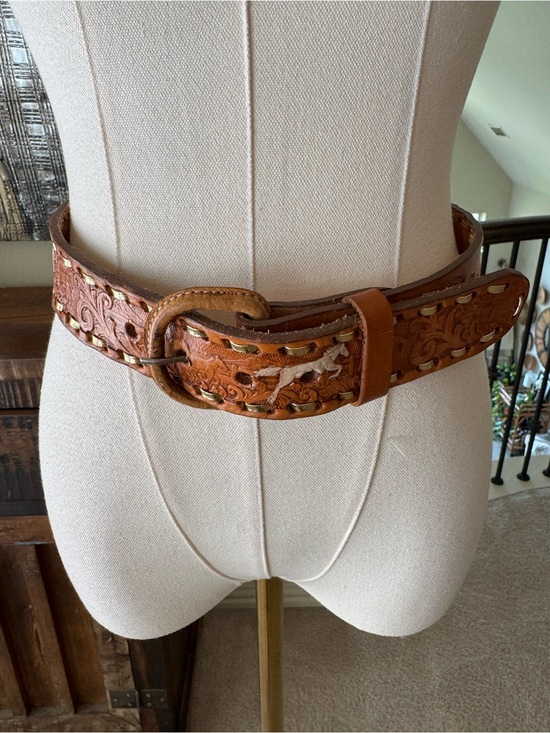 Accessories - Tooled Leather Western Belt with Horse Motif - 38 (L)